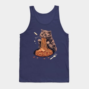 CAT EATING SPAGUETTI Tank Top